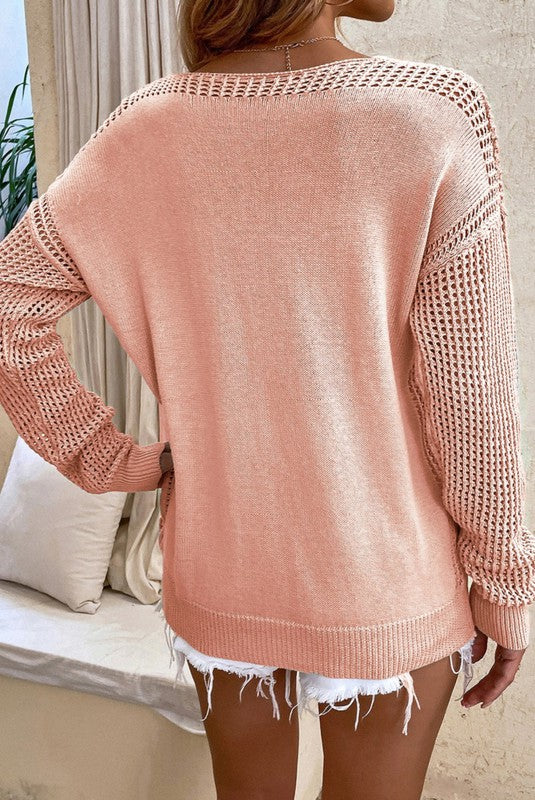 Hole knitted deep V neck sweater